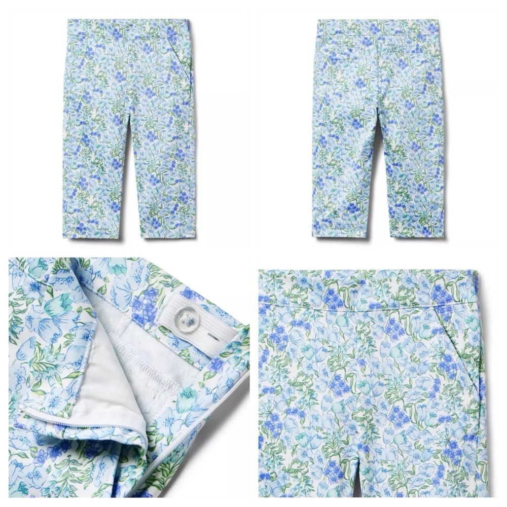 Janie and Jack Girl's 7 The Perennial Sateen Pant Light Blue Floral Stretch Crop